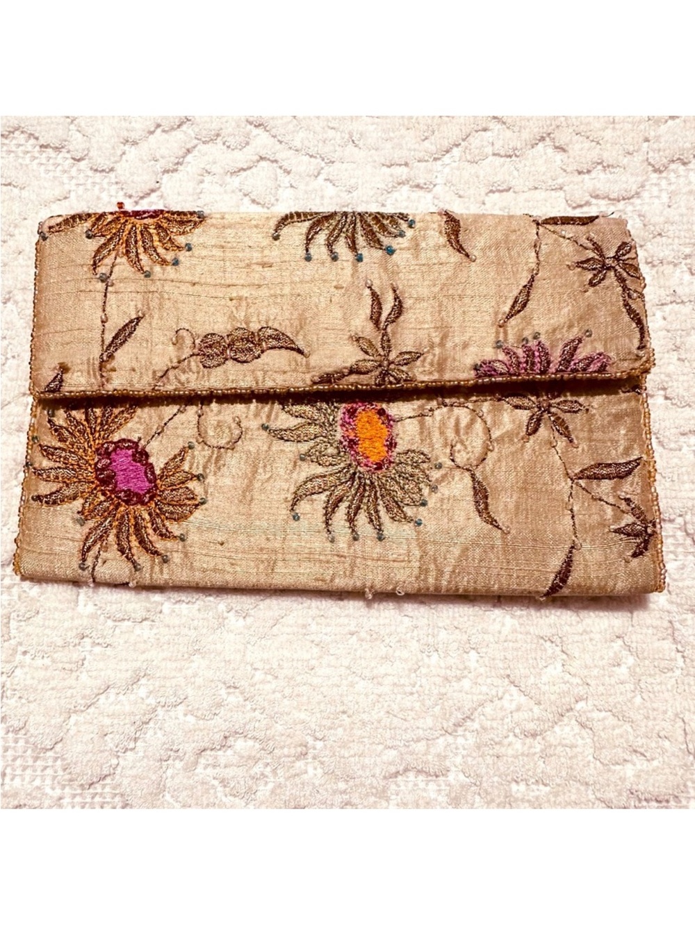 Vintage | Bag | Embroidered Raw Silk Clutch